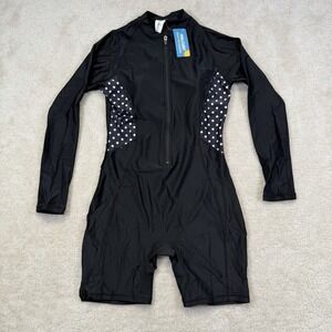 NWT Halcurt Boyleg One Piece Rash Guard Womens M Black Built-In-Bra Zip Up UPF50